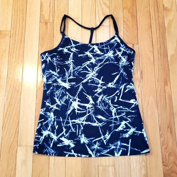 ADRIENNE VITTADINI Women's Quick DRY Navy Blue White SHELF BRA TOP Ladies Size S - Picture 1 of 3